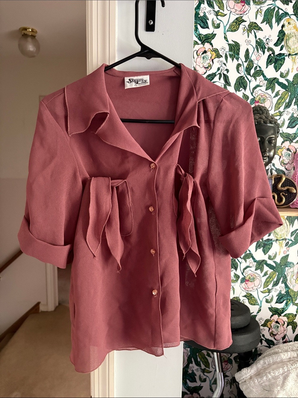 Vintage Bonnie Strauss Dusty Rose Tie-Front Blouse